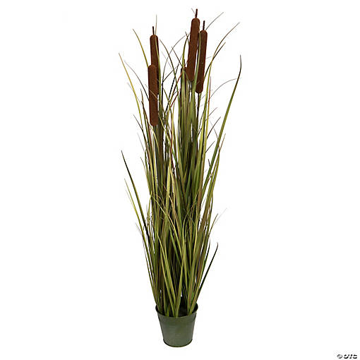 Vickerman 48" Artificial Potted Grass with Brown Cattails.