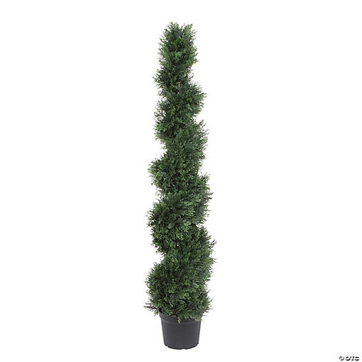 Vickerman 5' Artificial Potted Green Cedar Spiral Tree