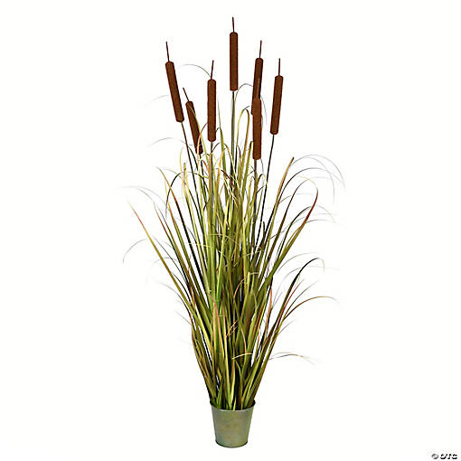 Vickerman 60" Artificial Potted Green Grass with Cattails