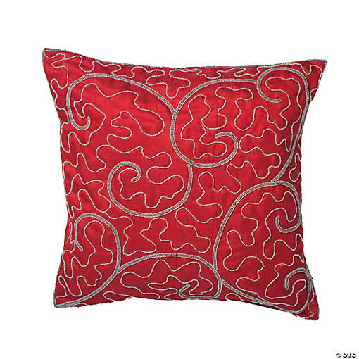 Vickerman Red Silver Beaded 18" x 18" Throw Pillow