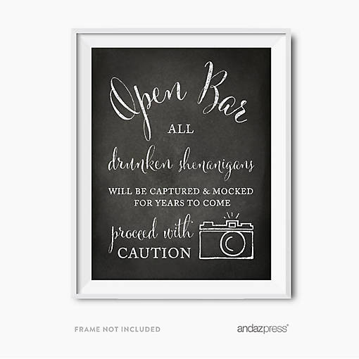 Vintage Chalkboard Open Bar Caution Sign