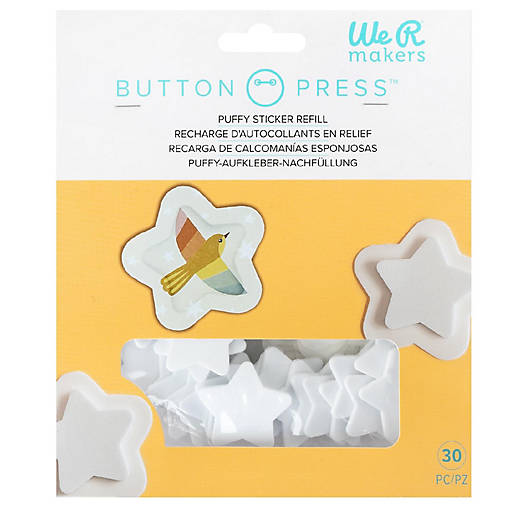 We R Button Press Puffy Sticker Refill-Star, Makes 15