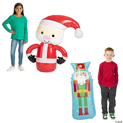 Weighted Christmas Santa &amp; Nutcracker Inflatable Decorations Set - 2 Pc.