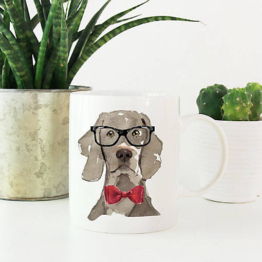 Weimaraner Glasses Red Bow Mug