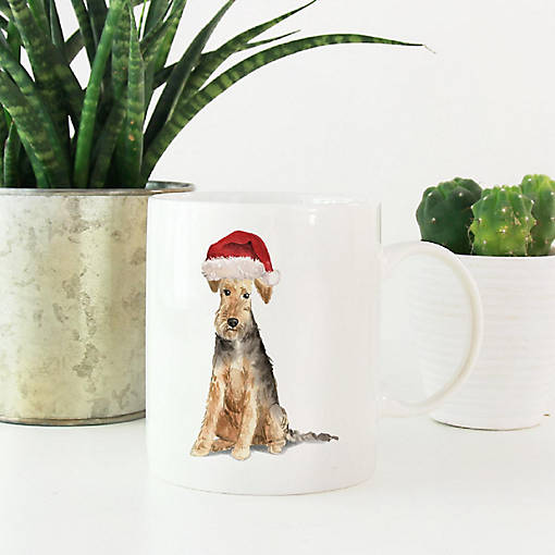 Welsh Terrier Santa Hat Ceramic Mug