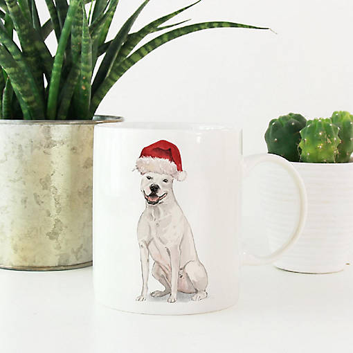White AmStaff Santa Hat Ceramic Mug