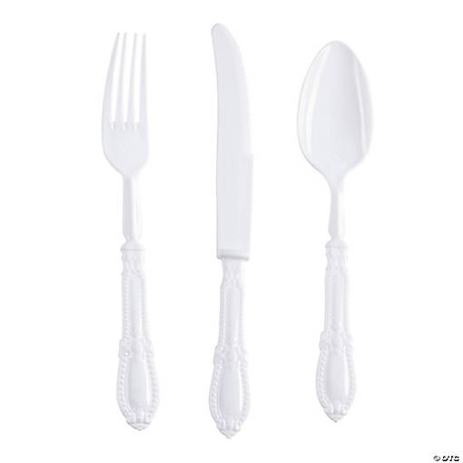 White Baroque Disposable Plastic Cutlery Set - (240 Settings)