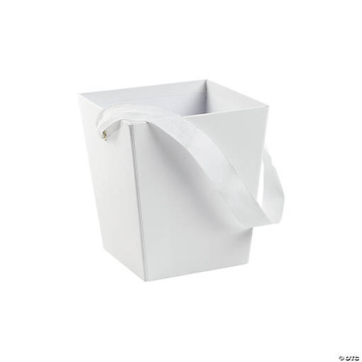 White Candy Buckets with Ribbon Handle - 6 Pc.