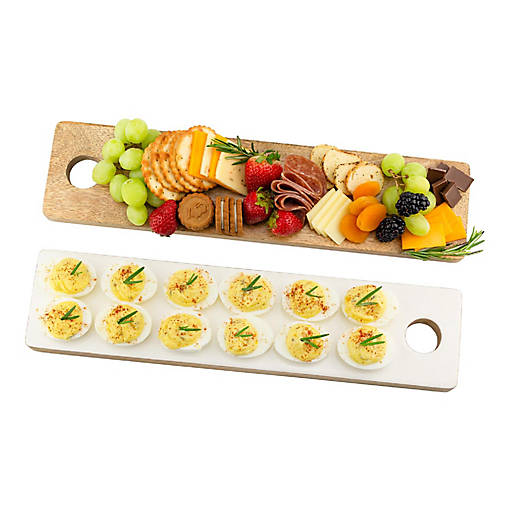 White Enamel Deviled Egg Charcuterie Board, Enamel Wood Appetizer Serving Tray