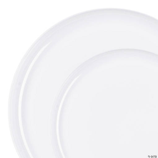 White Flat Round Disposable Plastic Dinnerware Value Set - 20 Dinner Plates + 20 Salad Plates