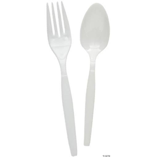 White Fork &amp; Spoon Plastic Cutlery Sets - 16 Ct.