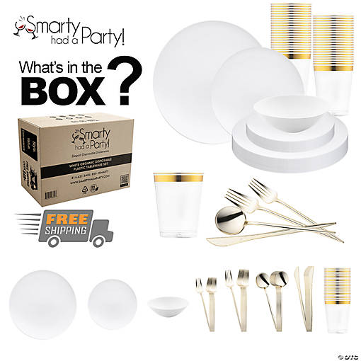 White Organic Disposable Plastic Tableware Set - 60 Settings