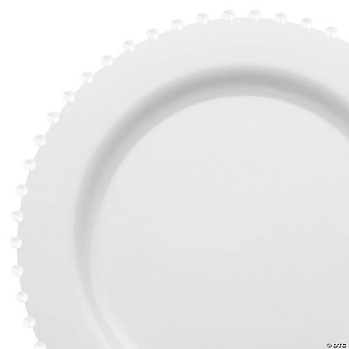 White Pearl String Round Disposable Plastic Dinner Plates (10") - (60 Plates)