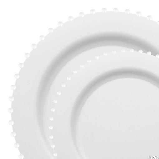 White Pearl String Round Disposable Plastic Dinnerware Value Set - (120 Settings)
