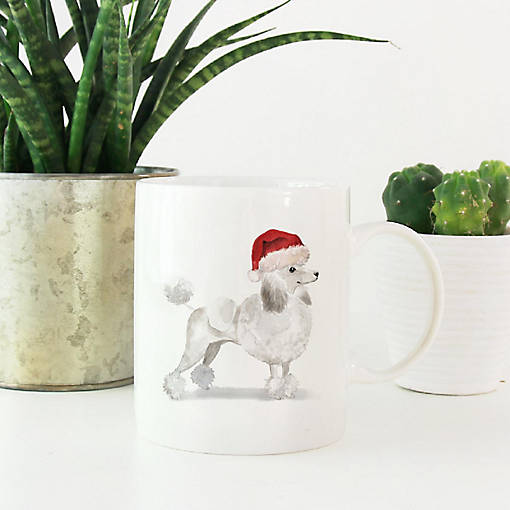 White Poodle Santa Hat Ceramic Mug