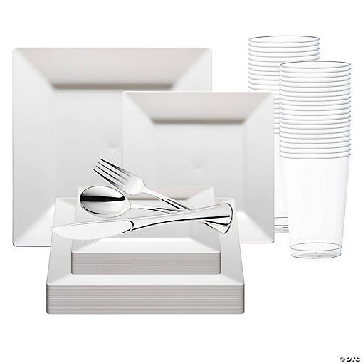 White Square Plastic Wedding Value Set - 120 Settings