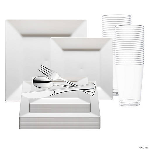 White Square Plastic Wedding Value Set - 20 Settings