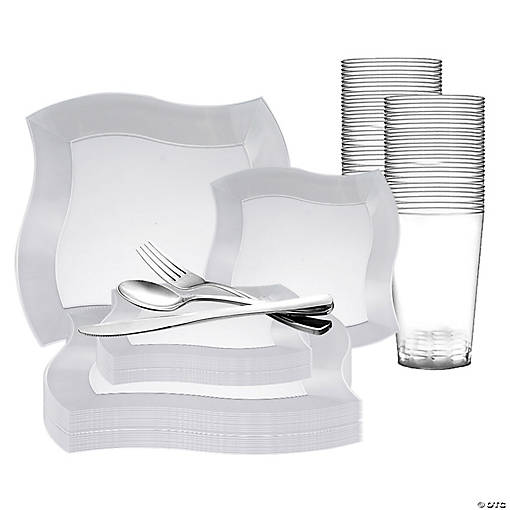 White Wave Plastic Wedding Value Set - 120 Settings