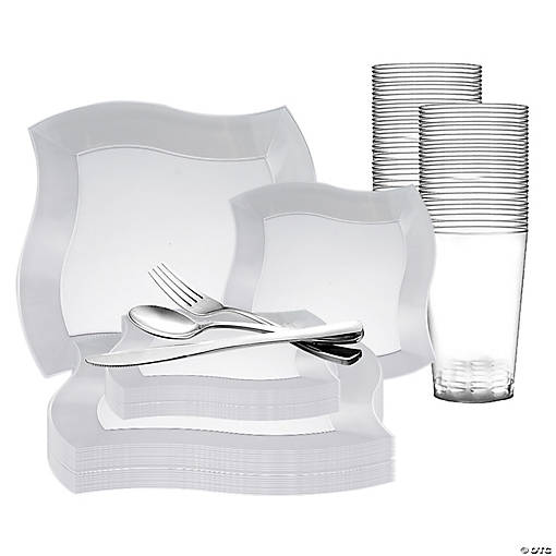 White Wave Plastic Wedding Value Set - 20 Settings