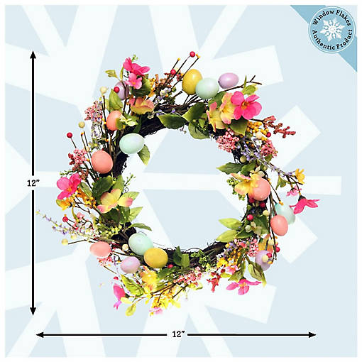 WINDOW FLAKES WINDOW CLINGS - EASTER EGG &amp; FLOWERS WREATH