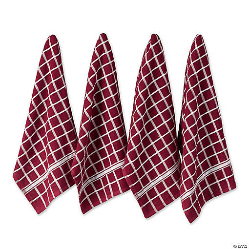 Wine Solid Windowpane Terry Dishtowel 4 Piece