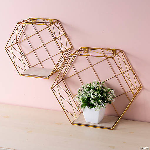 Wire Hexagon Wall Hangings - 2 Pc.