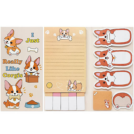 Wrapables 440 Sheets Sticky Notes Set, Corgi