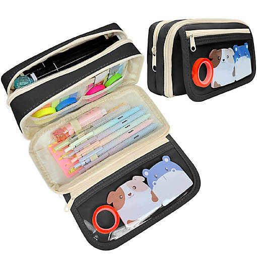 Wrapables 9 Compartment Large Capacity Pencil Case, Black