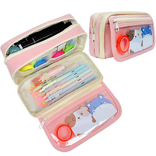 Wrapables 9 Compartment Large Capacity Pencil Case, Pink