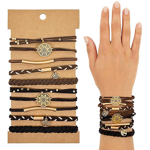 Wrapables Boho Hair Ties 10pcs, Brown