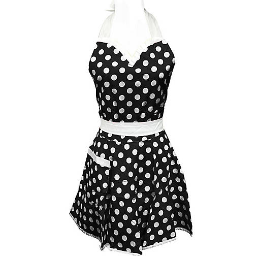 Wrapables Classic Sweetheart Adjustable Apron, Black With Dots