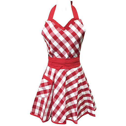 Wrapables Classic Sweetheart Adjustable Apron, Red Plaid