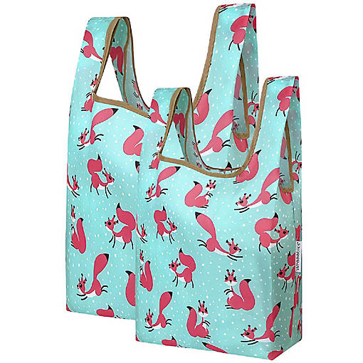Wrapables JoliBag Nylon Reusable Grocery Bag, 2 Pack, Cute Creatures