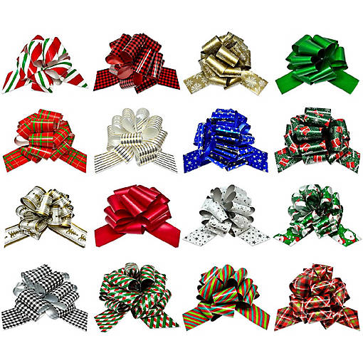 Wrapables Large 5" Christmas Pull Bows, Ribbon Bows (16pcs)