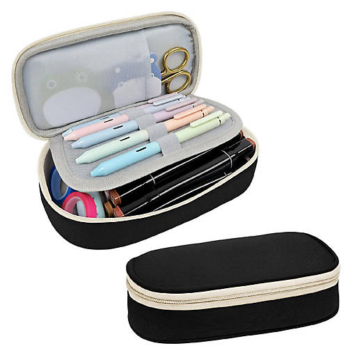 Wrapables Large Capacity Double Compartment Pencil Case, Black