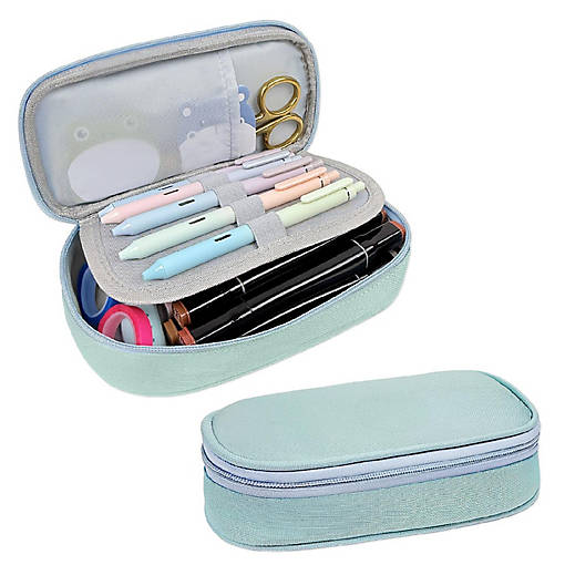 Wrapables Large Capacity Double Compartment Pencil Case, Blue