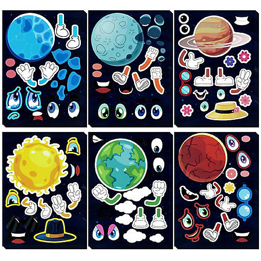 Wrapables Make Your Own Sticker Sheets, Diy Make A Face Stickers (24 Sheets), Outer Space