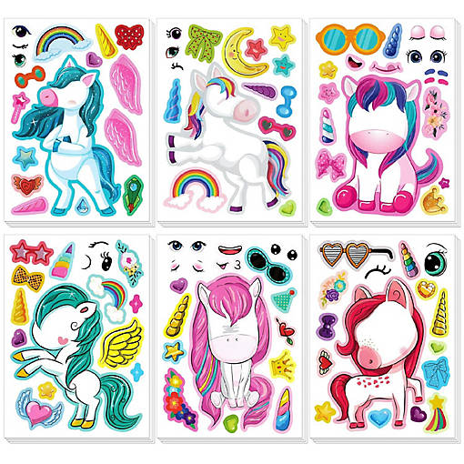 Wrapables Make Your Own Sticker Sheets, Make a Face 24 Sheets Unicorns