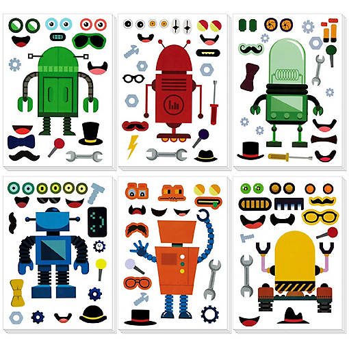 Wrapables Make Your Own Sticker Sheets, Make a Face Stickers 24 Sheets, Robots