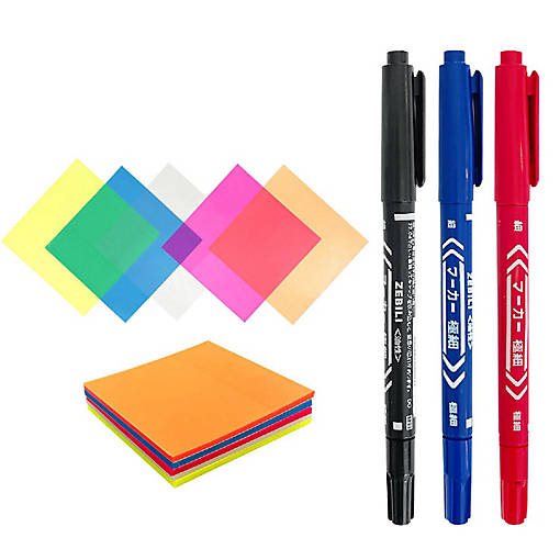 Wrapables Multicolor Transparent Sticky Notes with Dual Tip Marker Pens