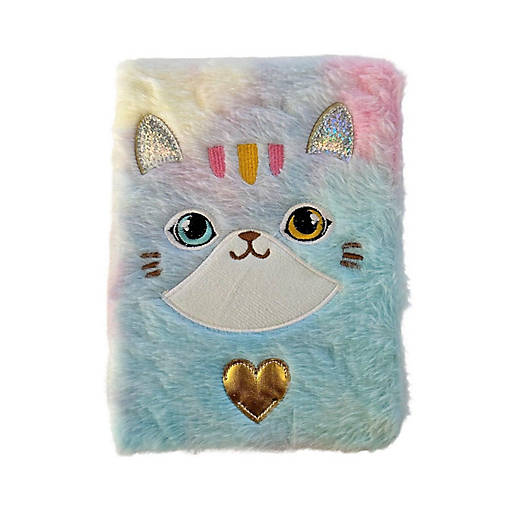 Wrapables Plush Journal, A5 Lined Notebook Diary, Tie-Dye Cat