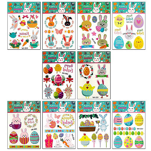 Wrapables Waterproof Temporary Tattoos for Children, 10 sheets, Easter Eggs