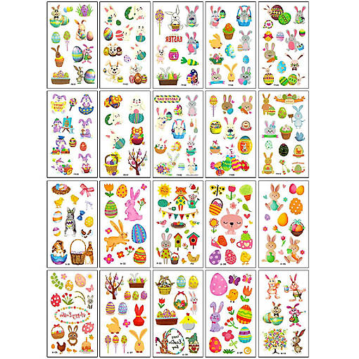 Wrapables Waterproof Temporary Tattoos for Children, 20 sheets, Easter