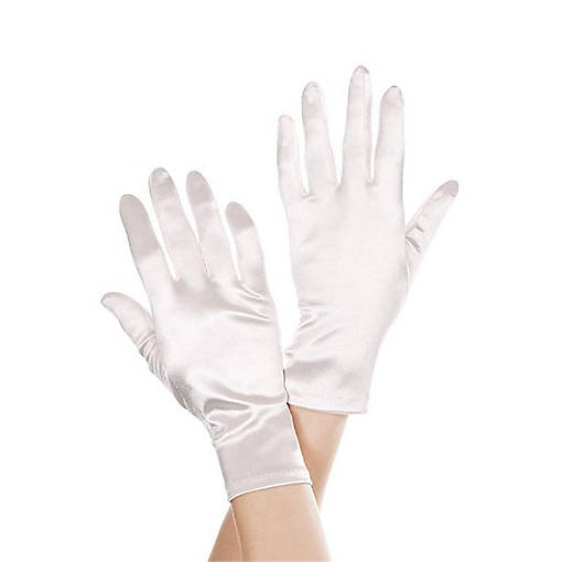 Wrist Length Satin Gloves, White