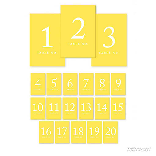 Yellow Table Numbers 1 20 4x6