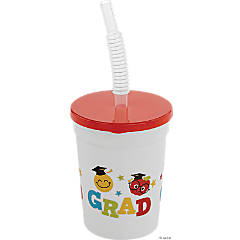 10 oz. Elementary Graduation Reusable BPA-Free Plastic Cups with Lids & Straws - 12 Ct.