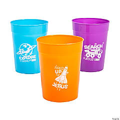 10 oz. Outer Space VBS Bright Colored Reusable Plastic Cups - 12 Pc.