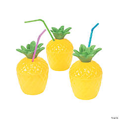 10 oz. Pineapple Reusable BPA-Free Plastic Cups with Lids - 12 Ct.