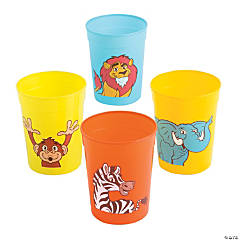 10 oz. Zoo Adventure Zebra, Monkey, Lion & Elephant Reusable BPA-Free Plastic Cups - 12 Ct.