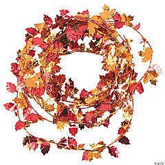 11 Ft. Fall Leaves Red and Orange Metallic Foil Garland Decoration